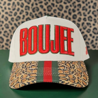 Boujee Embroidered Leopard Print Snapback Cap – Red & Green