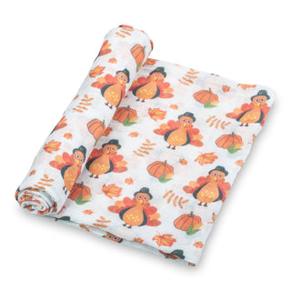 LollyBanks Little Gobbler Turkey Muslin Swaddle Blanket