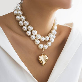 Hey Beautiful – Layered Pearl Heart Charm Necklace
