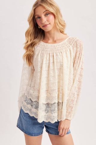 Bluivy | Layered Lace Tie-Front 2-Way Blouse | Cream