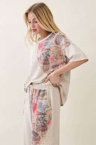 Faded Romance Collage Print Top – Cream (Top Only)