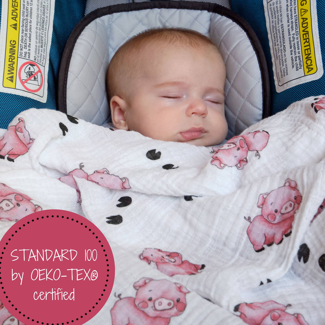 Pig- Oink Oink Muslin Swaddle BAby Blanket