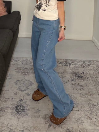 Twilight Wash Rivet Side Seam Straight Leg Jeans