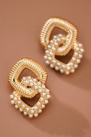 Hey Beautiful 18K Gold Plated Tarnish-Resistant Geometric Pearl Statement Earrings