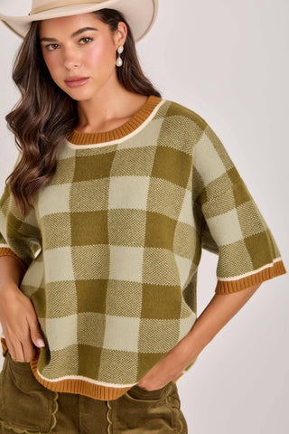 Orchard Gingham Drop Shoulder Sweater