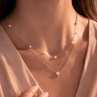 Hey Beautiful 18K Gold Plated Tarnish-Resistant Layered Star & Pearl Chain Necklace