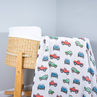 LollyBanks Vroom Vroom Zoom Muslin Swaddle Blanket