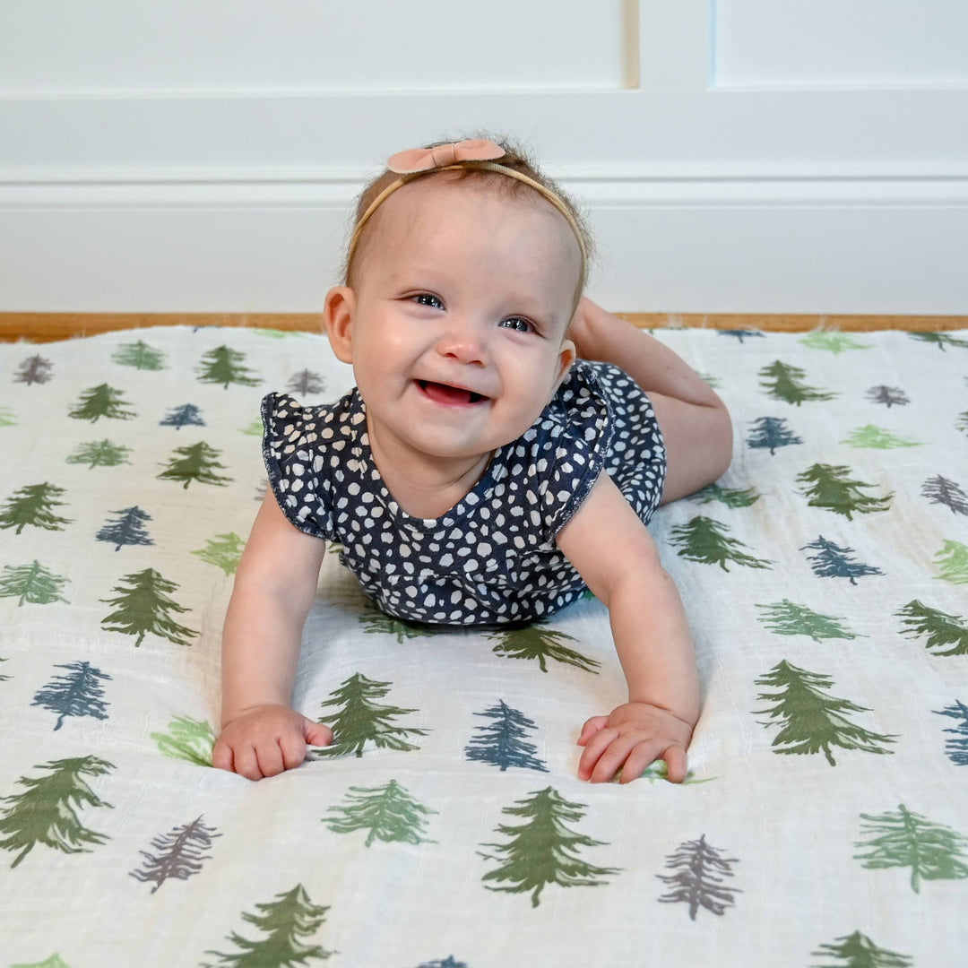 Evergreen Pine Tree Muslin Swaddle Baby Blanket
