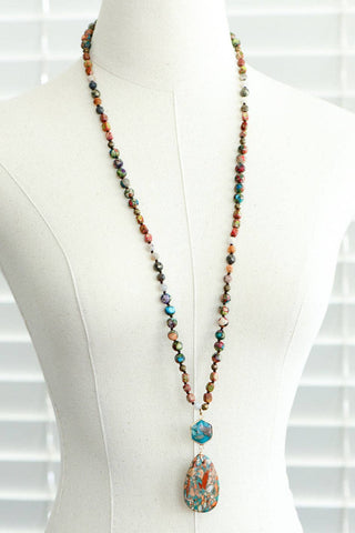 Hey Beautiful Turquoise Jasper Boho Statement Pendant Necklace