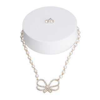 The Sweet Grace Pearl Bow Necklace Set – Gold & Cream