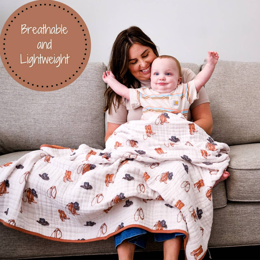 Life Is Better In Boots Western Baby Toddler Muslin Quilt