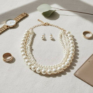 The Luxe Layered Pearl Choker Set – Cream