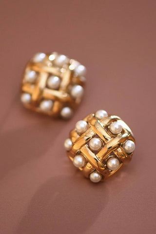 Hey Beautiful 18K Gold Plated Tarnish-Resistant Pearl Woven Stud Earrings
