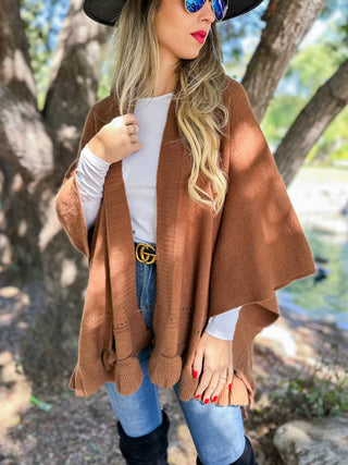 Cinnamon Ruffled Knit Cape