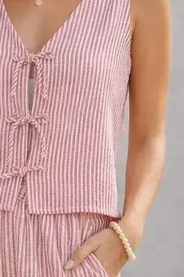 Beachside Breeze Striped Tie Front Tank