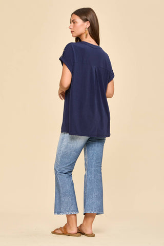 Dear Scarlett Dolman Sleeve Mandarin Collar Lizzy Top – Navy & Black