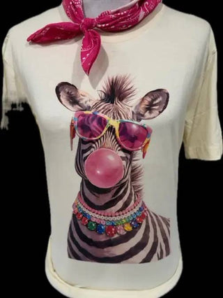 Bubble Gum Zebra Jeweled Collar Graphic Crew Tee