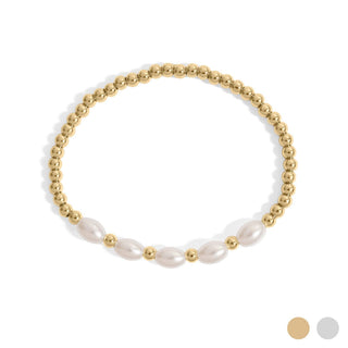 Hey Beautiful Gold Beaded & Oblong Pearl Stretch Bracelet – Waterproof & Tarnish-Free