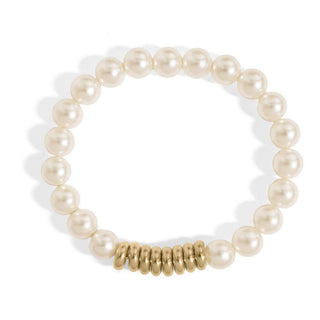 Hey Beautifl Pearl & Gold Cluster Disc Beads Stretch Bracelet – Waterproof & Tarnish-Free