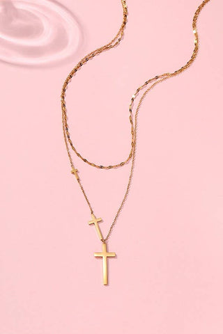 Hey Beautiful – 18K Gold Plated Tarnish-Resistant Cross Layered Necklace – Waterproof Stainless Steel Necklace