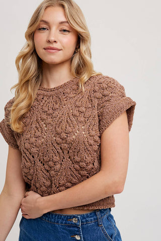 Bluivy Boho Open Knit Short Sleeve Sweater