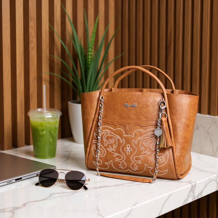 Itzy Ritzy - *NEW* Nash Saddle Boss Tote™ - Western Vegan Leather Tote
