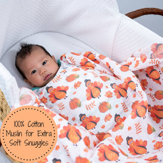 LollyBanks Little Gobbler Turkey Muslin Swaddle Blanket