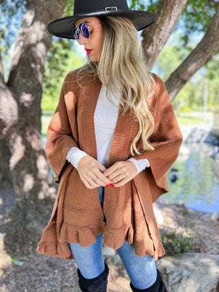 Cinnamon Ruffled Knit Cape