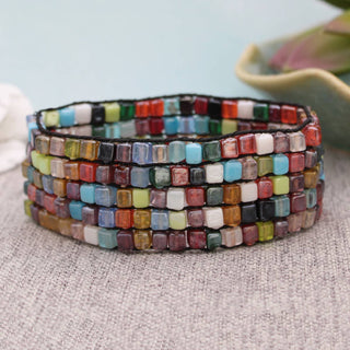 Stretch bracelet with mosaic glass beads