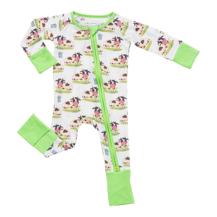 Moo Moo Here Baby Bamboo Pajamas , 2 Way Zipper