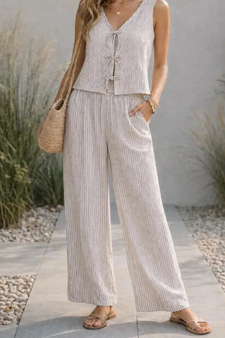 Beachside Breeze Striped Tie Front Tank
