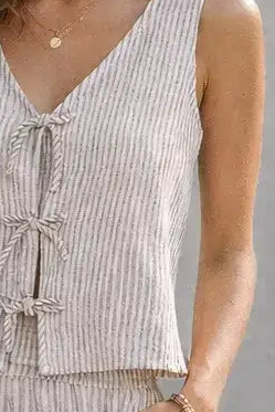 Beachside Breeze Striped Tie Front Tank