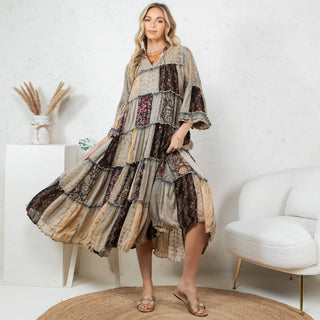 Free Spirit Patchwork Georgette Maxi Dress – Boho Western Style