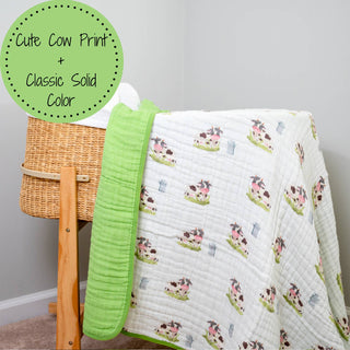 LollyBanks Moo Moo Here Farm-Themed Muslin Quilt