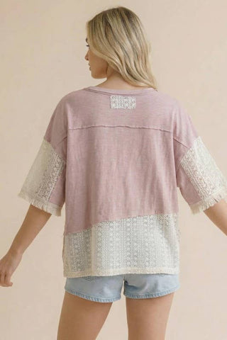Peace & Petals Oversized Crochet Knit Top – Dusty Rose