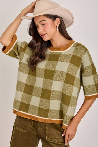 Orchard Gingham Drop Shoulder Sweater