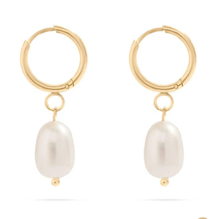 Hey Beautiful Waterproof Tarnish-Free Freshwater Pearl Huggie Earrings – Gold