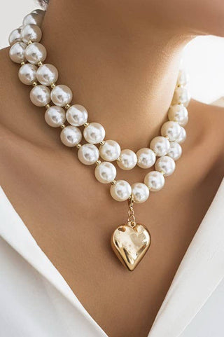 Hey Beautiful – Layered Pearl Heart Charm Necklace