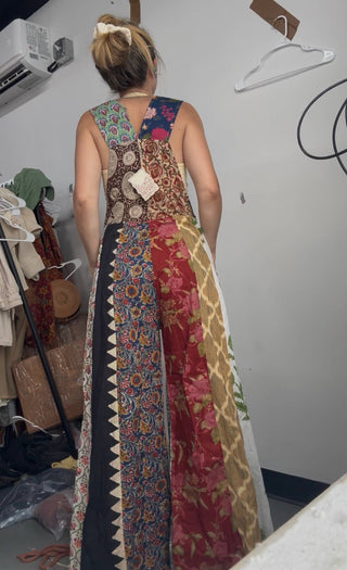 Boho Patchwork Flare Overalls | Bohemian Block Print