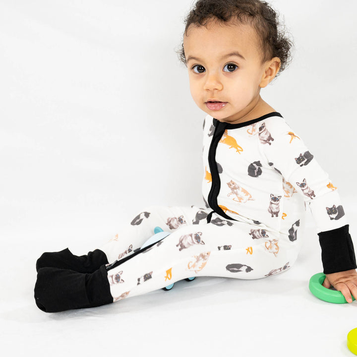 Here Kitty Kitty Baby Bamboo Pajamas, 2-Way Zipper Romper