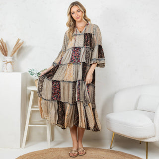Free Spirit Patchwork Georgette Maxi Dress – Boho Western Style