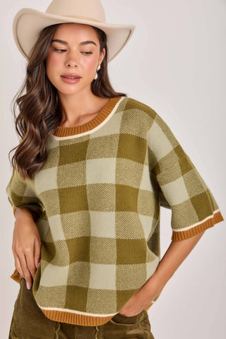 Orchard Gingham Drop Shoulder Sweater