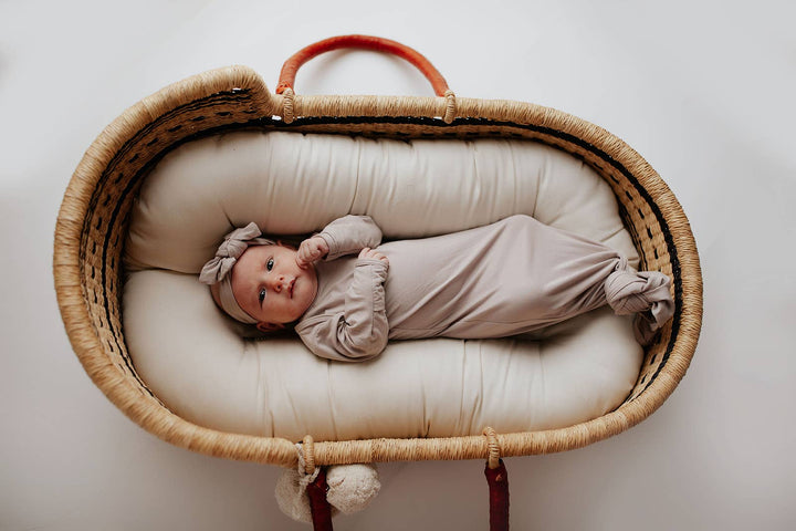 Bamboo Harbor Mist Taupe Knotted Gown: Gown & Hat