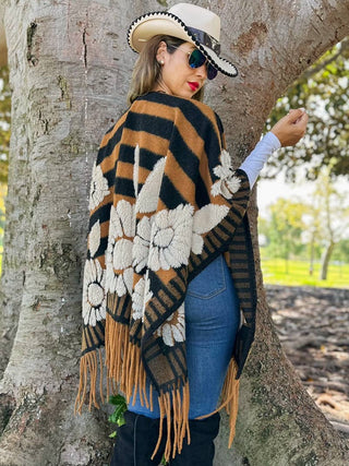Apple Orchard Floral Stripe Fringe Ruana