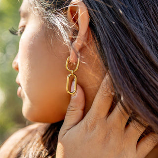 Hey Beautiful Waterproof Tarnish-Free Two-Tone Link Drop Earrings – Gold &amp; Silver