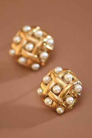 Hey Beautiful 18K Gold Plated Tarnish-Resistant Pearl Woven Stud Earrings