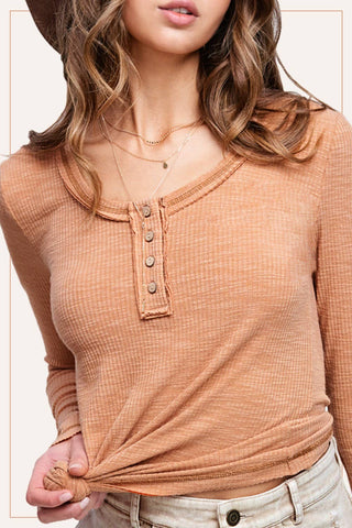 Everyday Ribbed Henley Long Sleeve Top