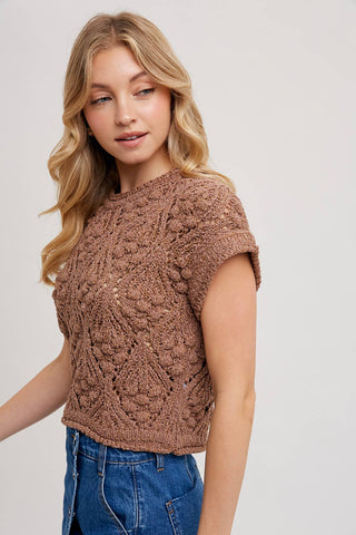 Bluivy Boho Open Knit Short Sleeve Sweater