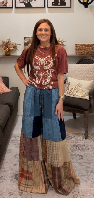 Free Spirit Dusty Merlot Mineral Wash Butterfly Graphic Tee