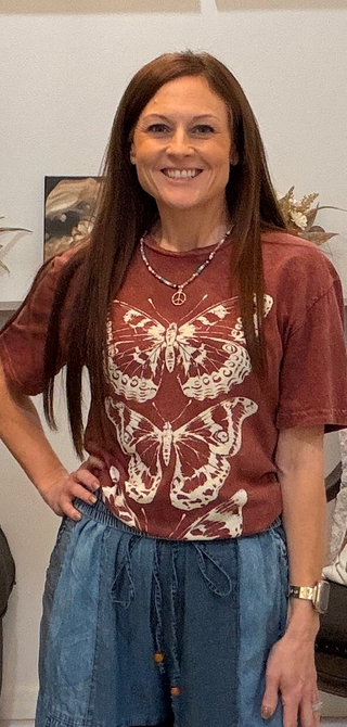 Free Spirit Dusty Merlot Mineral Wash Butterfly Graphic Tee